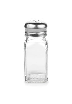 Empty condiment bottles isolated on white background.