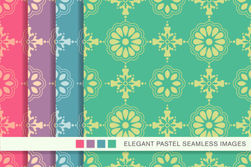 Seamless pastel background set vintage round cross flower