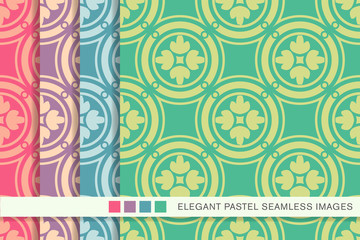Seamless pastel background set round circle frame cross flower