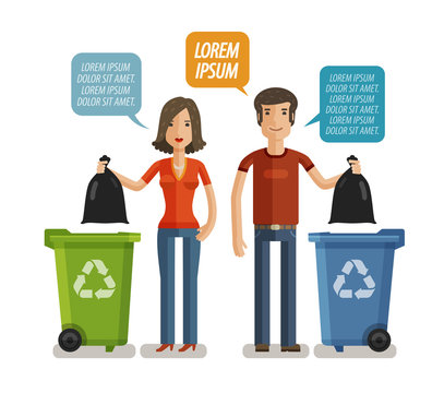 Garbage Can, Waste Bin, Trash Container, Dumpster Infographic. Keep Clean Or Do Not Litter, Concept. Cartoon Vector Illustration