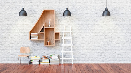 A library with bookshelves a letter 4.