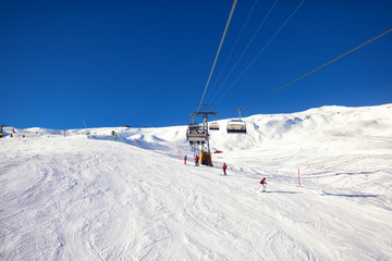 Fototapeta na wymiar Jungfrau ski mountain resort in Swiss Alps, Grindelwald, Switzerland