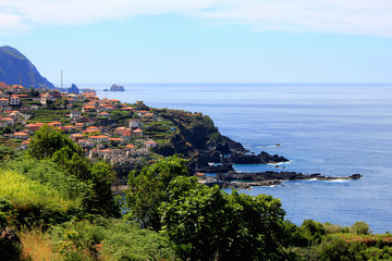 Typical village on a cliff above the sea, Madeira, Portugal