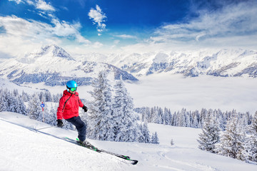 Trees covered by fresh snow in Tyrolian Alps from Kitzbuhel ski resort, Austria