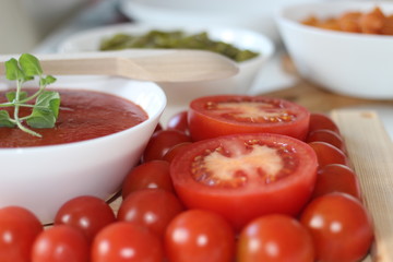 fresh soup in the bowl, tomato soup in the bowl, tomato soup, tomato cream soup, tomatos, oregano, healty soup