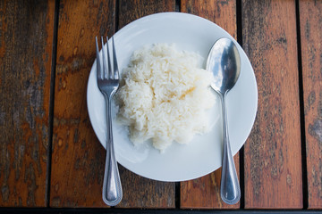 jasmine rice on white dish