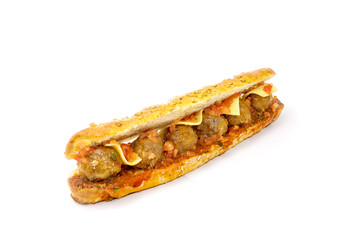 long sandwich with cheese and Burger on white background 2