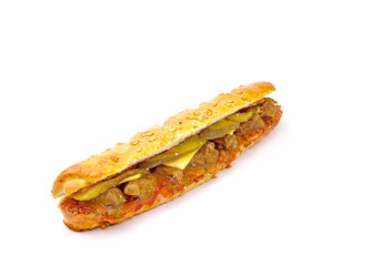 long sandwich with cucumbers and Burger on white background 3