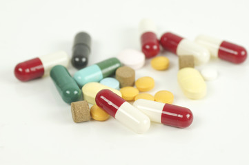 colorful drug,  capsule and pill isolated on whigte background
