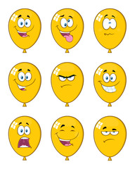 Obraz premium Yellow Balloons Cartoon Mascot Character With Expressions. Collection Set Isolated On White Background