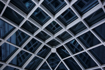 Modern glass roof at night