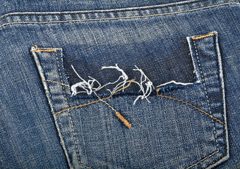 Blue jeans pocket, closeup