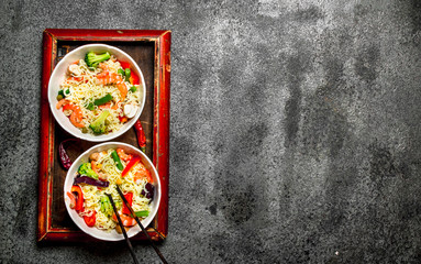 Asian food. Chinese noodles with vegetables.