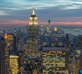 View of New York Manhattan during sunset hours