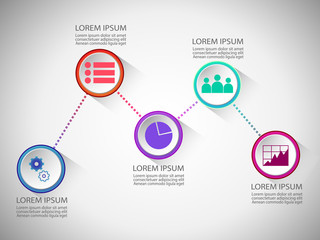 Fototapeta premium Business infographic circles with color lines and business icons. Silver background and lettering. Vector illustration.