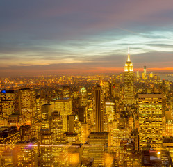 View of New York Manhattan during sunset hours