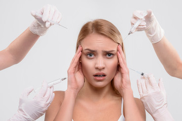 Desperate lady saving herself from aging