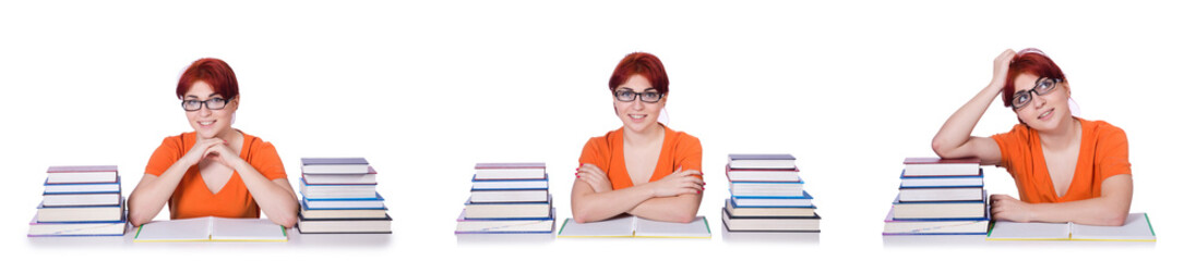 Collage of young female student on white