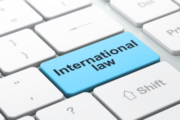 Political concept: International Law on computer keyboard background