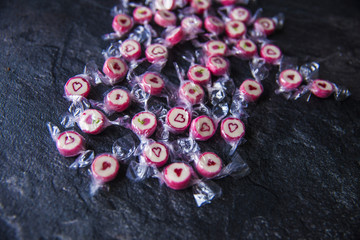 candies on black background