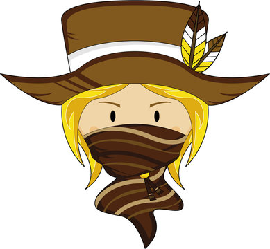 Cartoon Wild West Masked Cowgirl