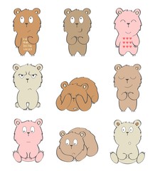 Obraz premium Set of cartoon bears with various emotions.