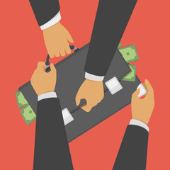 Struggle for briefcase with money.