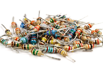Set of resistors on a white background closeup
