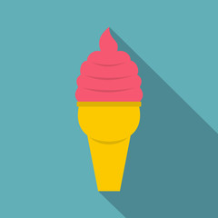 Strawberry ice cream in waffle cone icon