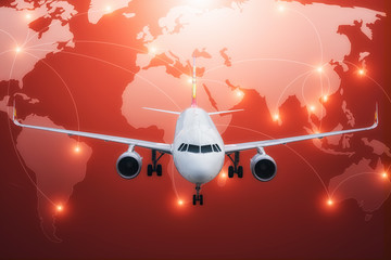 cargo plane freight with world map logistics partnership connection background for Logistic Import...