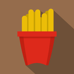 French fries in a red box icon, flat style