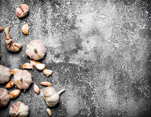 Spicy garlic .On rustic background.