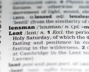 Close up of English dictionary page with definition of the word Lent
