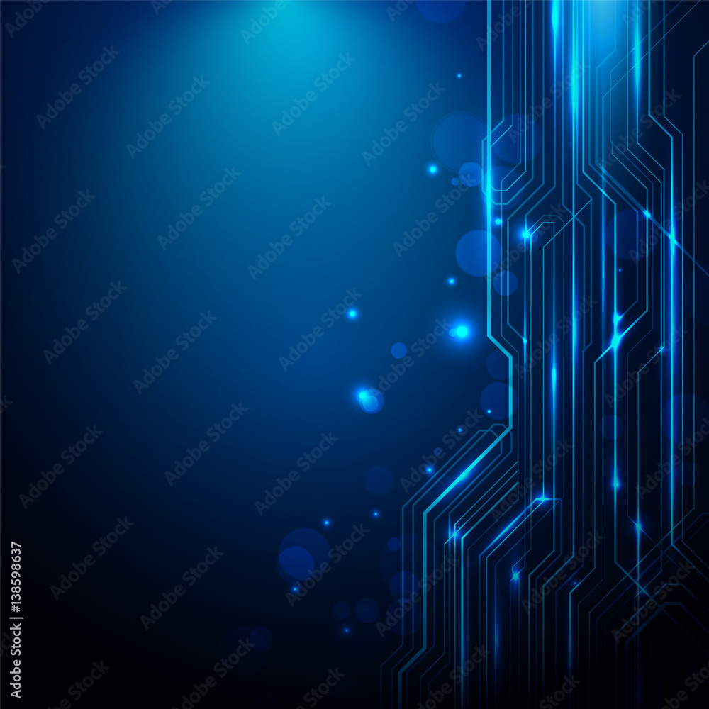 Poster abstract lines circuit blue and white lights background with space for your text vector design