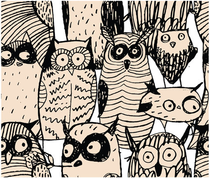 funny and cute owl - cartoon. seamless