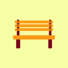 Wooden bench isolated on colorful background. Park vector bench in flat style