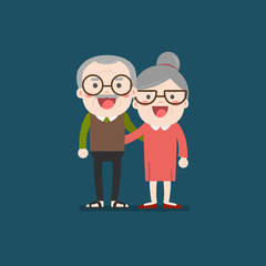 Obraz na płótnie Canvas Retired elderly senior age couple in creative flat vector character design | Grandpa and grandma standing full length smiling