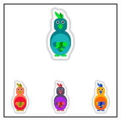 Collection of Vector illustration in paper sticker style parrot Cockatoo