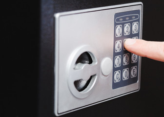 man hand opened a safe, close up