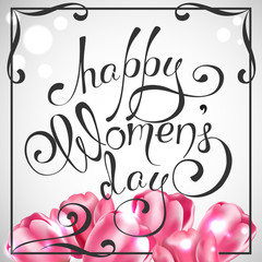 Happy Women's Day. Vector Greeting Card with tulips. The 8th of March