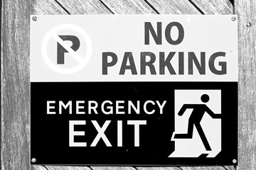 emergency  exit signal and no parking icon