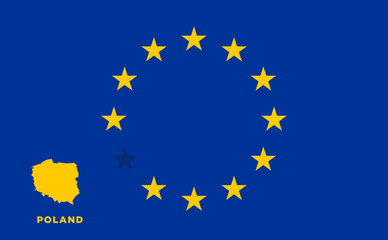 EU flag with Poland country. European Union membership Poland