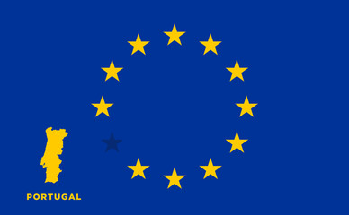 EU flag with Portugal country. European Union membership Portugal