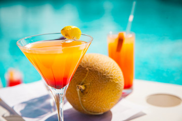 Cold cocktail near the pool in summer time