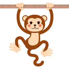 Fototapeta premium Cute active monkey hanging from tree branch