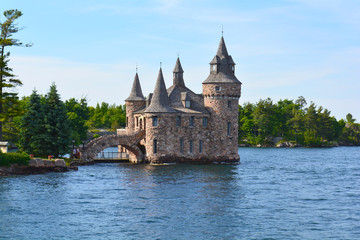 Fototapeta premium 1000 Islands, Thousand Islands - June 19, 2016: Boldt Castle on Heart Island. Power house, New York State. Unfiltered, natural lighting. Tourist routs. St. Lawrence River, USA-Canada border.
