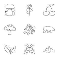 Flora icons set, outline style