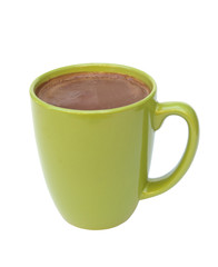 Killer hot cocoa in green mug.