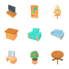 Home furniture icons set, cartoon style