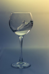 Splash water in a glass on a gray background